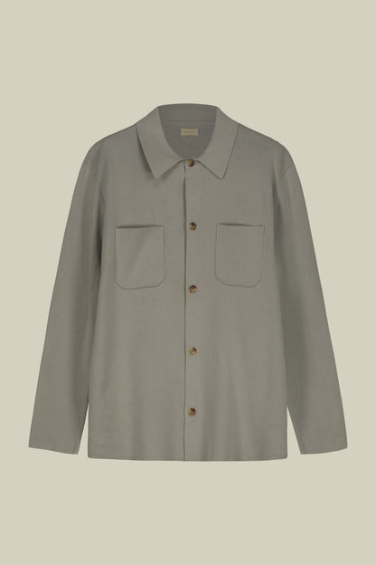 Men's shirt jacket with patch pockets, 100% cotton milano rib knit