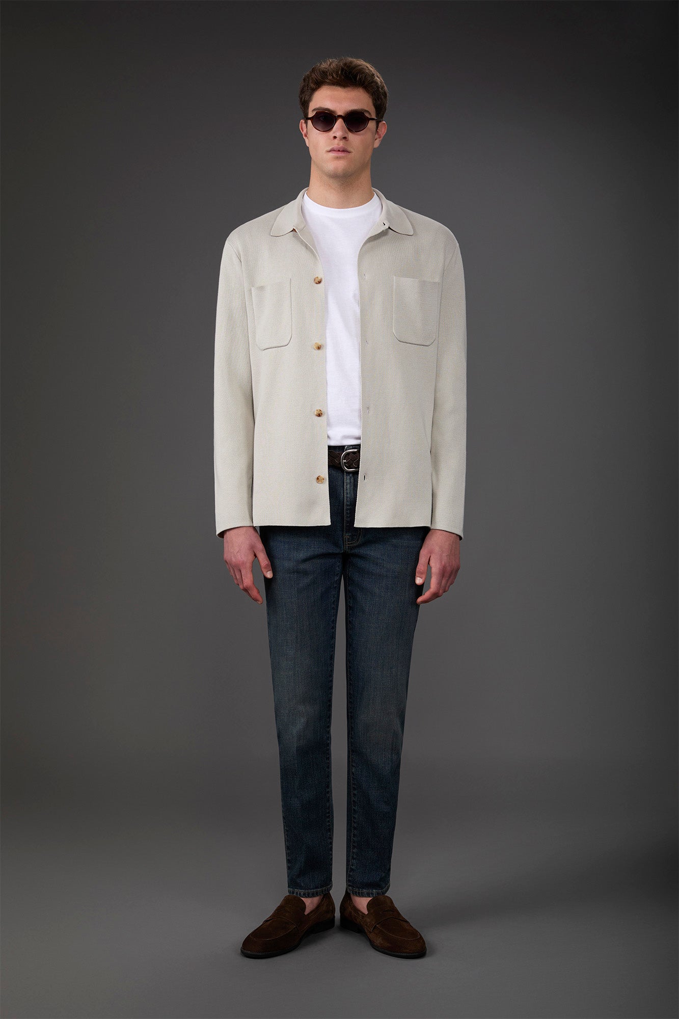Men's shirt jacket with patch pockets, 100% cotton milano rib knit