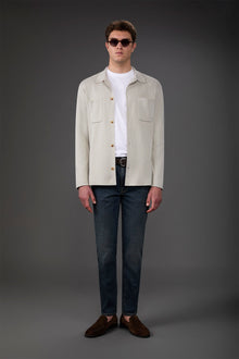 Men's shirt jacket with patch pockets, 100% cotton milano rib knit Ice