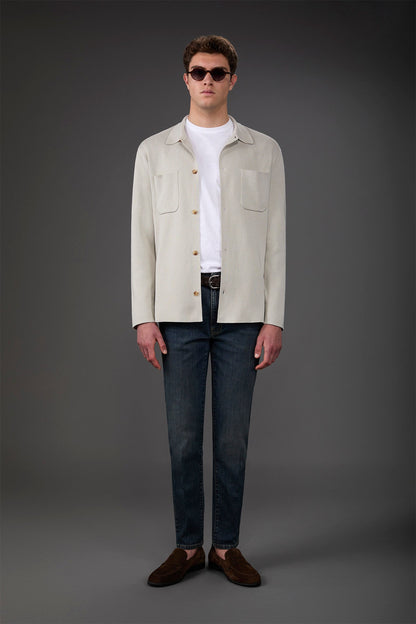 Men's shirt jacket with patch pockets, 100% cotton milano rib knit Ice