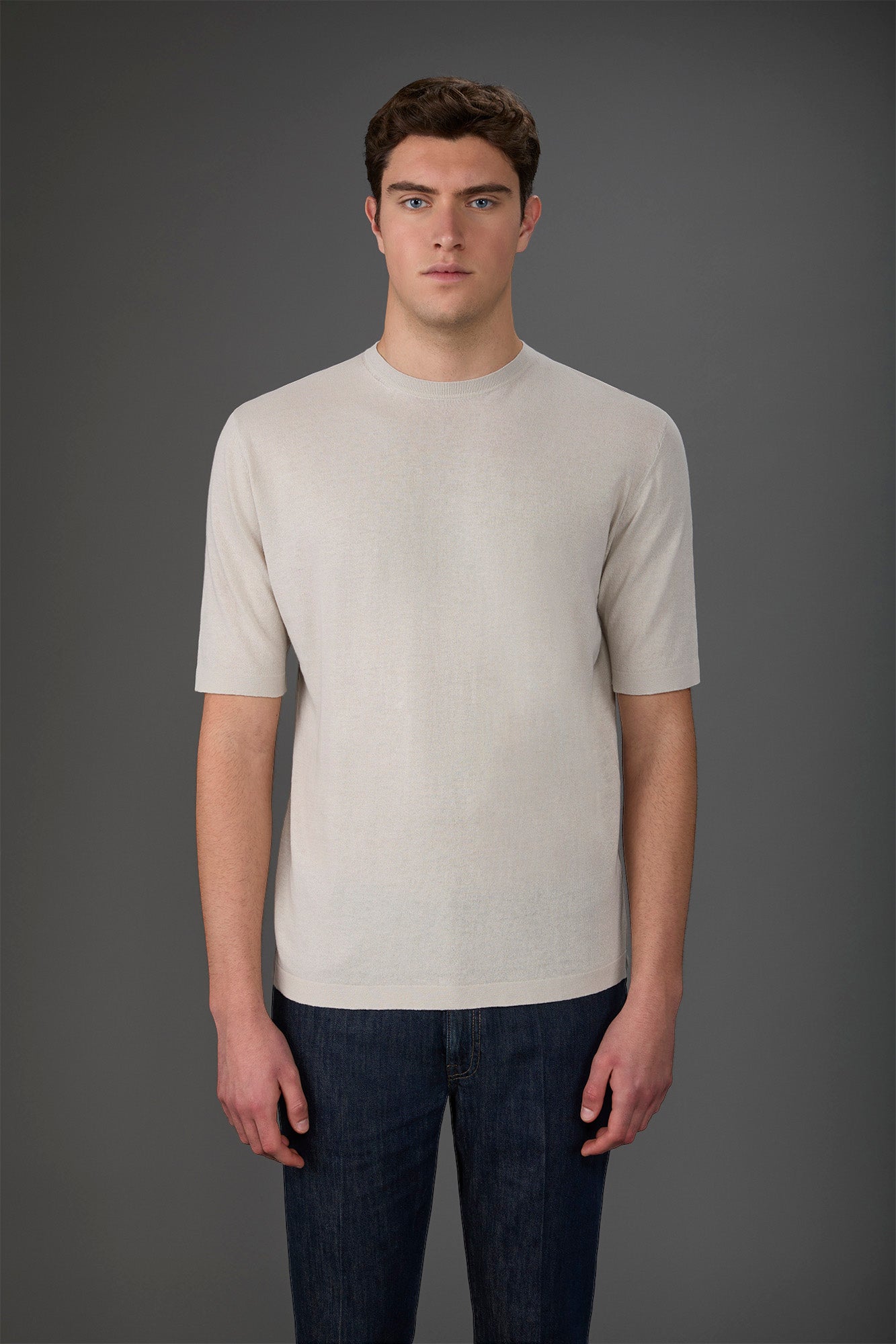 Men's 100% cotton crepe knitted T-Shirt with short sleeves