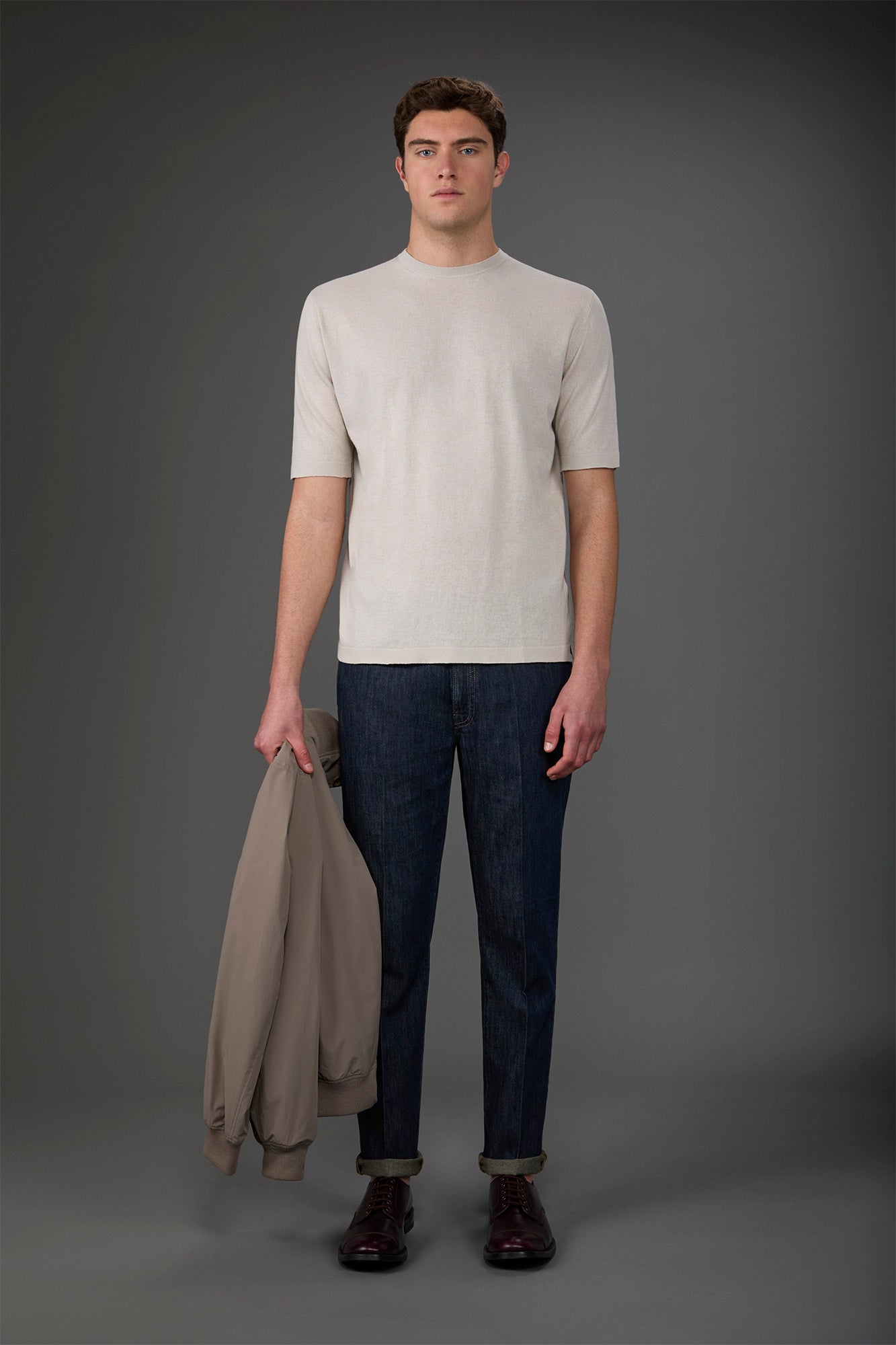 Men's 100% cotton crepe knitted T-Shirt with short sleeves. Ice