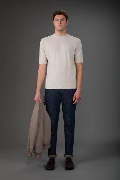 Men's 100% cotton crepe knitted T-Shirt with short sleeves. Ice