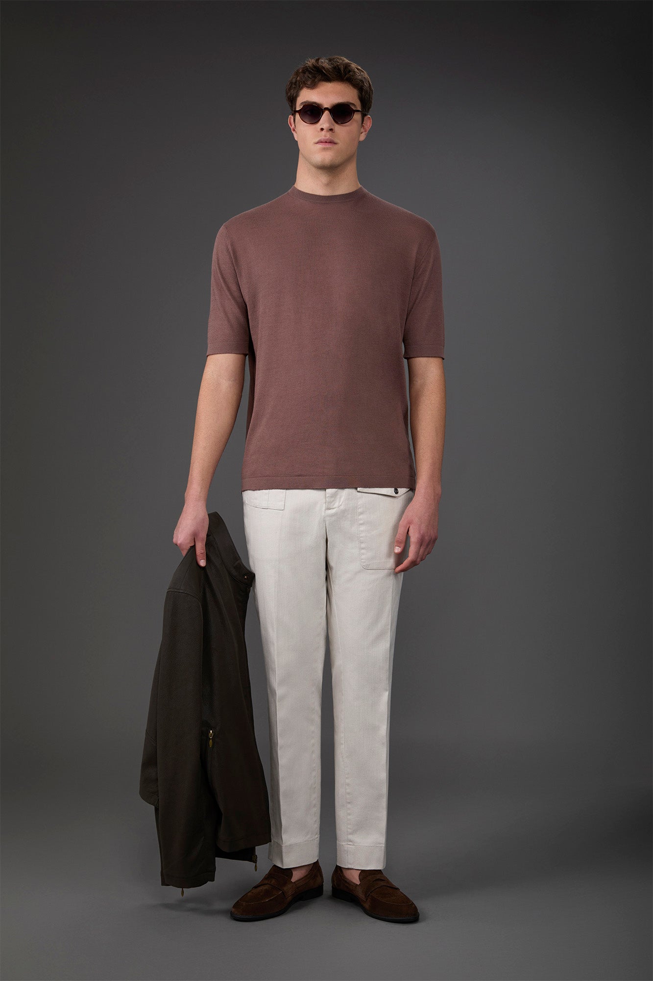 Men's 100% cotton crepe knitted T-Shirt with short sleeves. Antique Rose