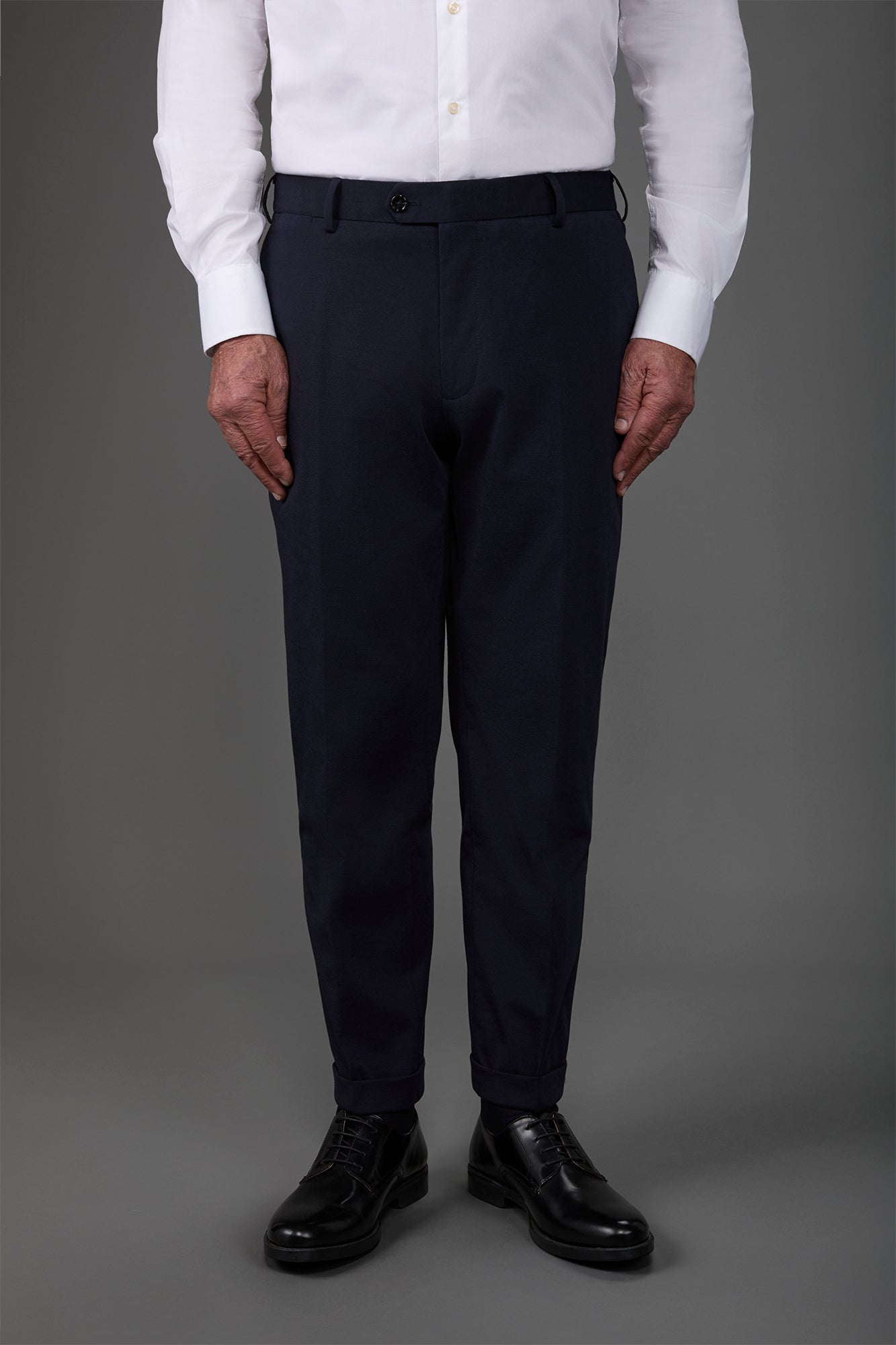 Men's flat front jersey trousers