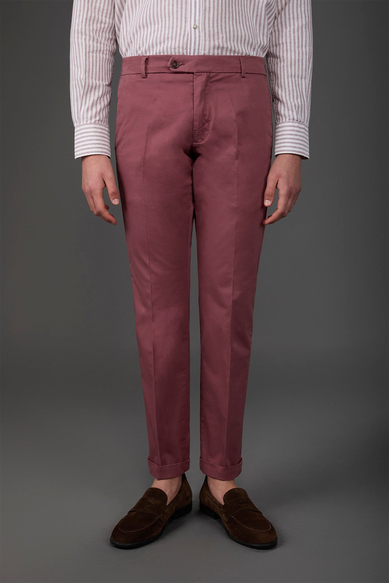Men's classic chino trousers with extended tab closure