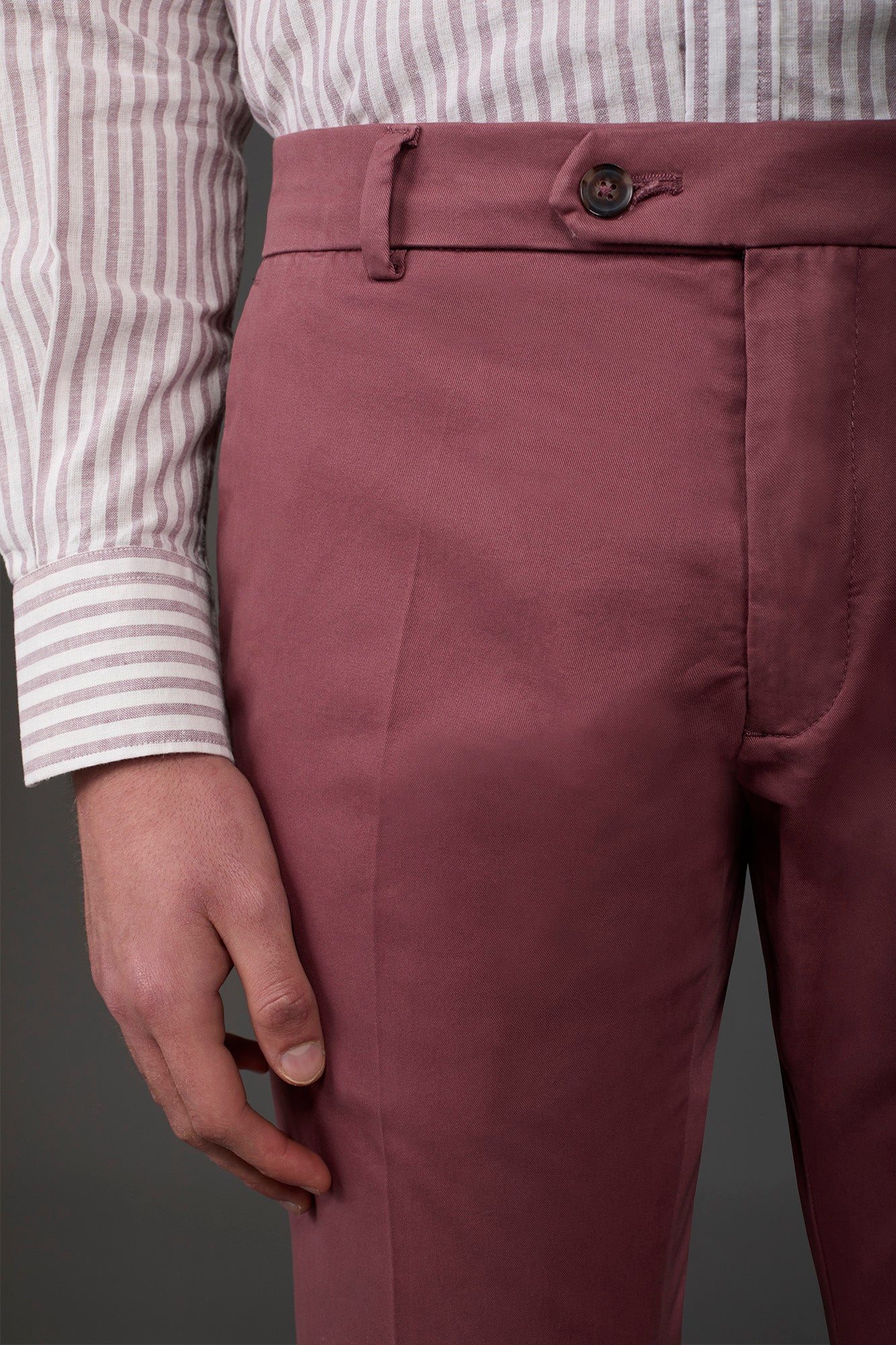 Men's classic chino trousers with extended tab closure