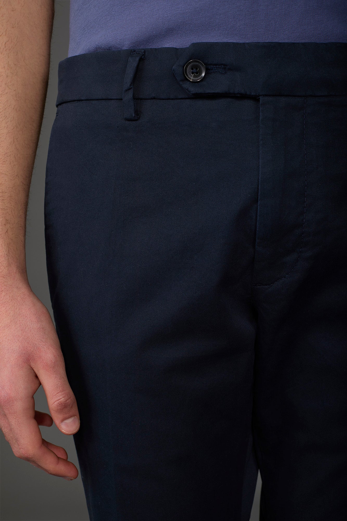 Men's classic chino trousers with extended tab closure