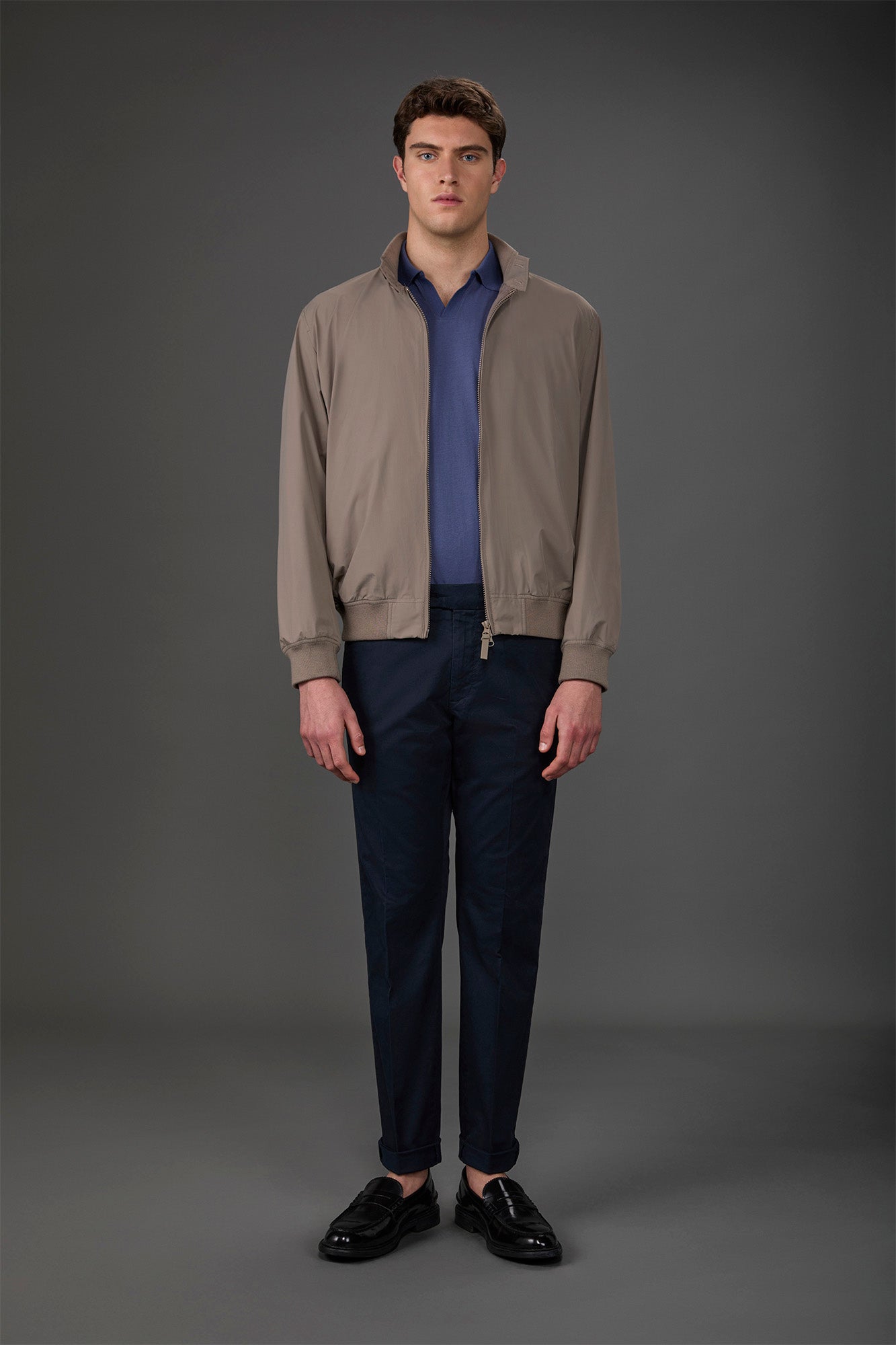 Men's classic chino trousers with extended tab closure