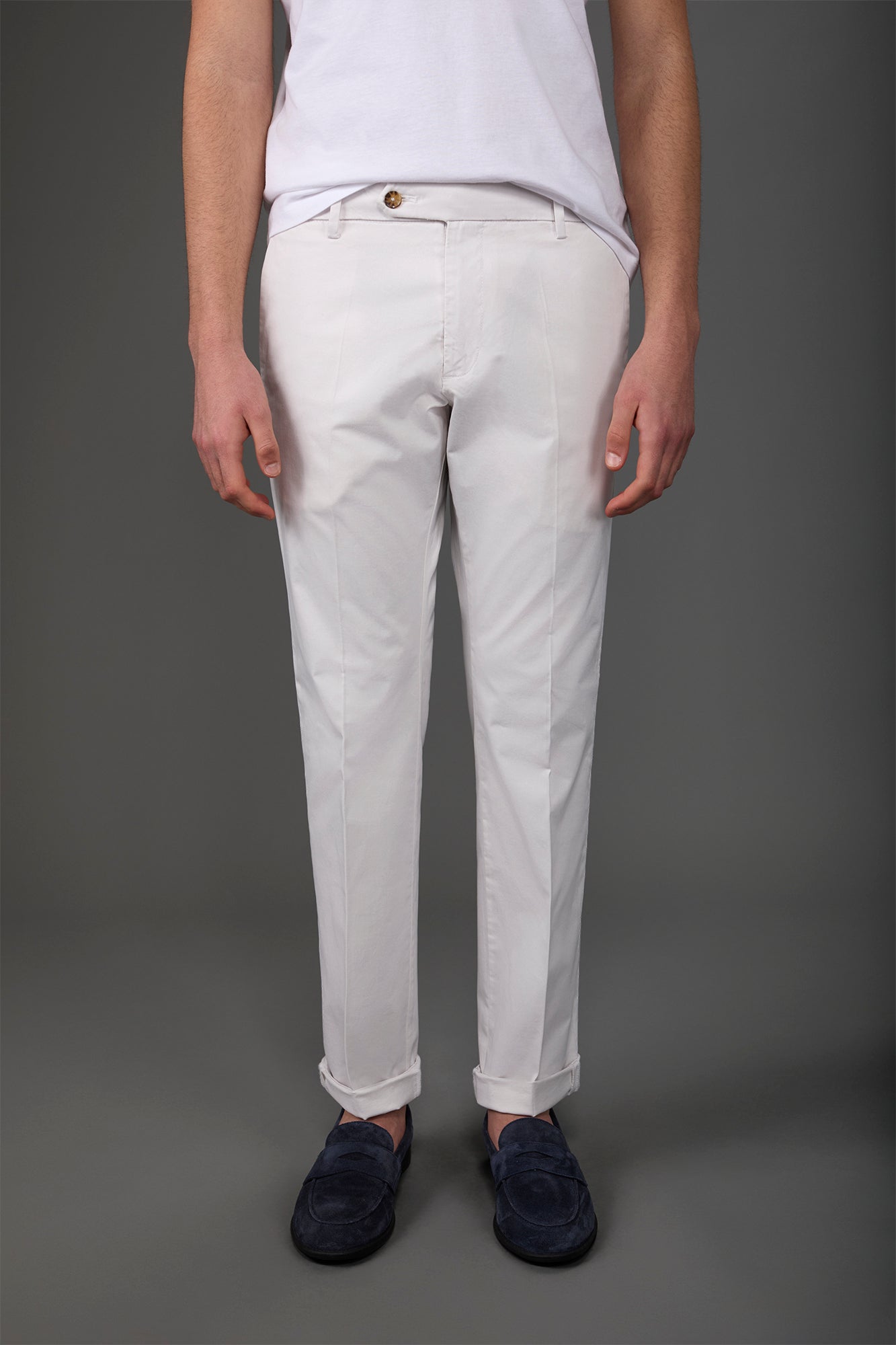 Men's classic chino trousers with extended tab closure