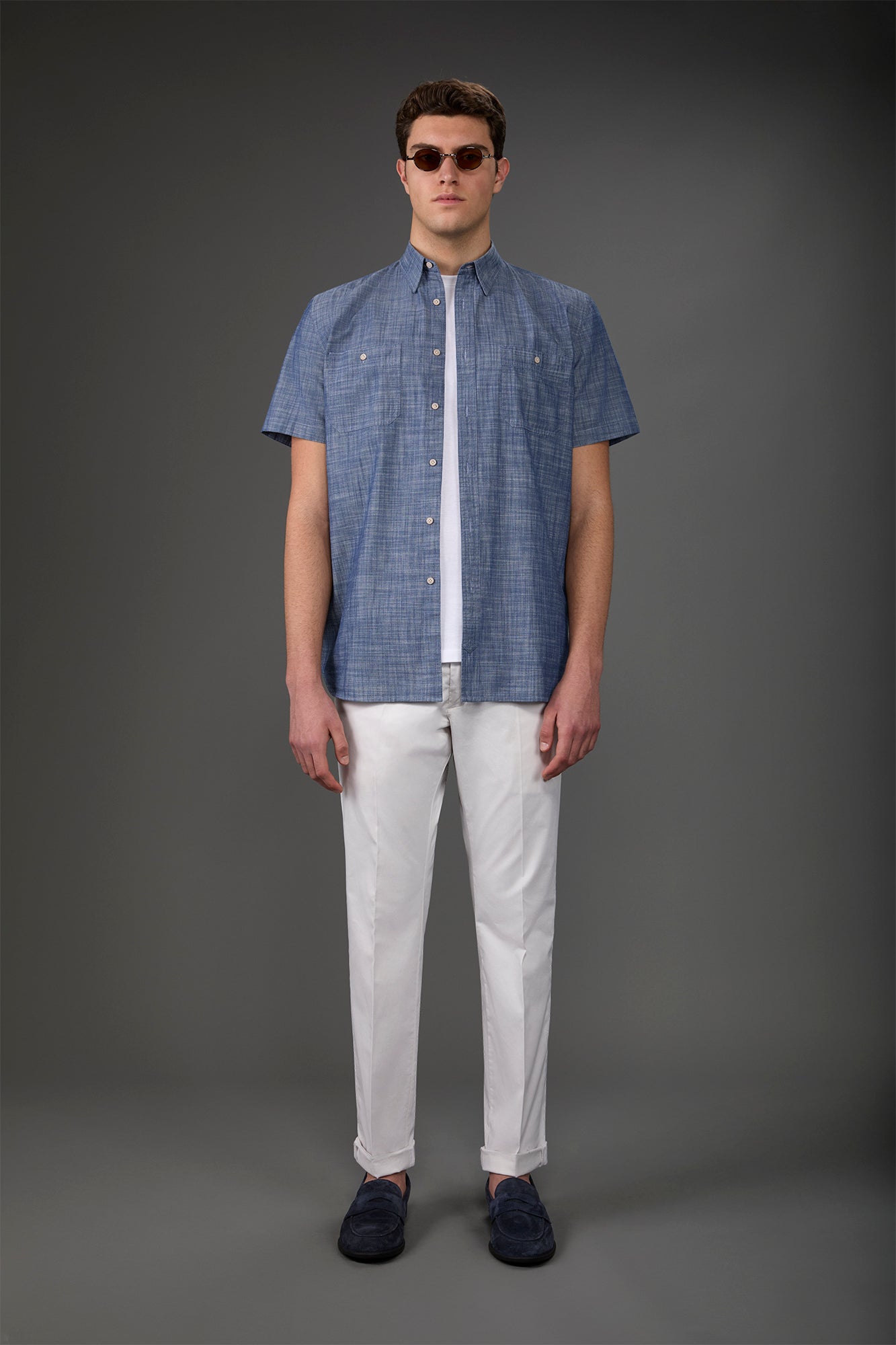 Men's classic chino trousers with extended tab closure