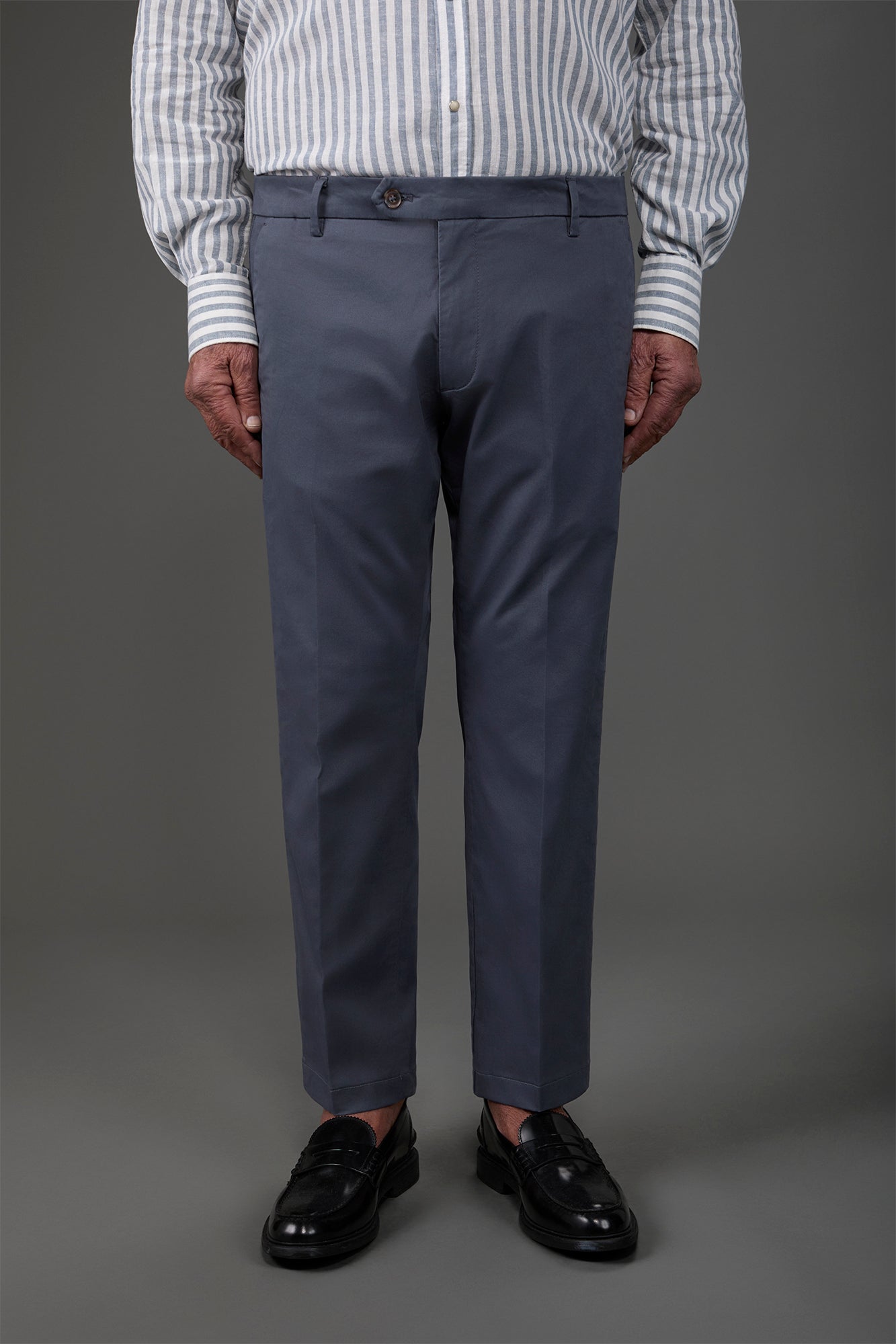 Men's classic chino trousers with extended tab closure