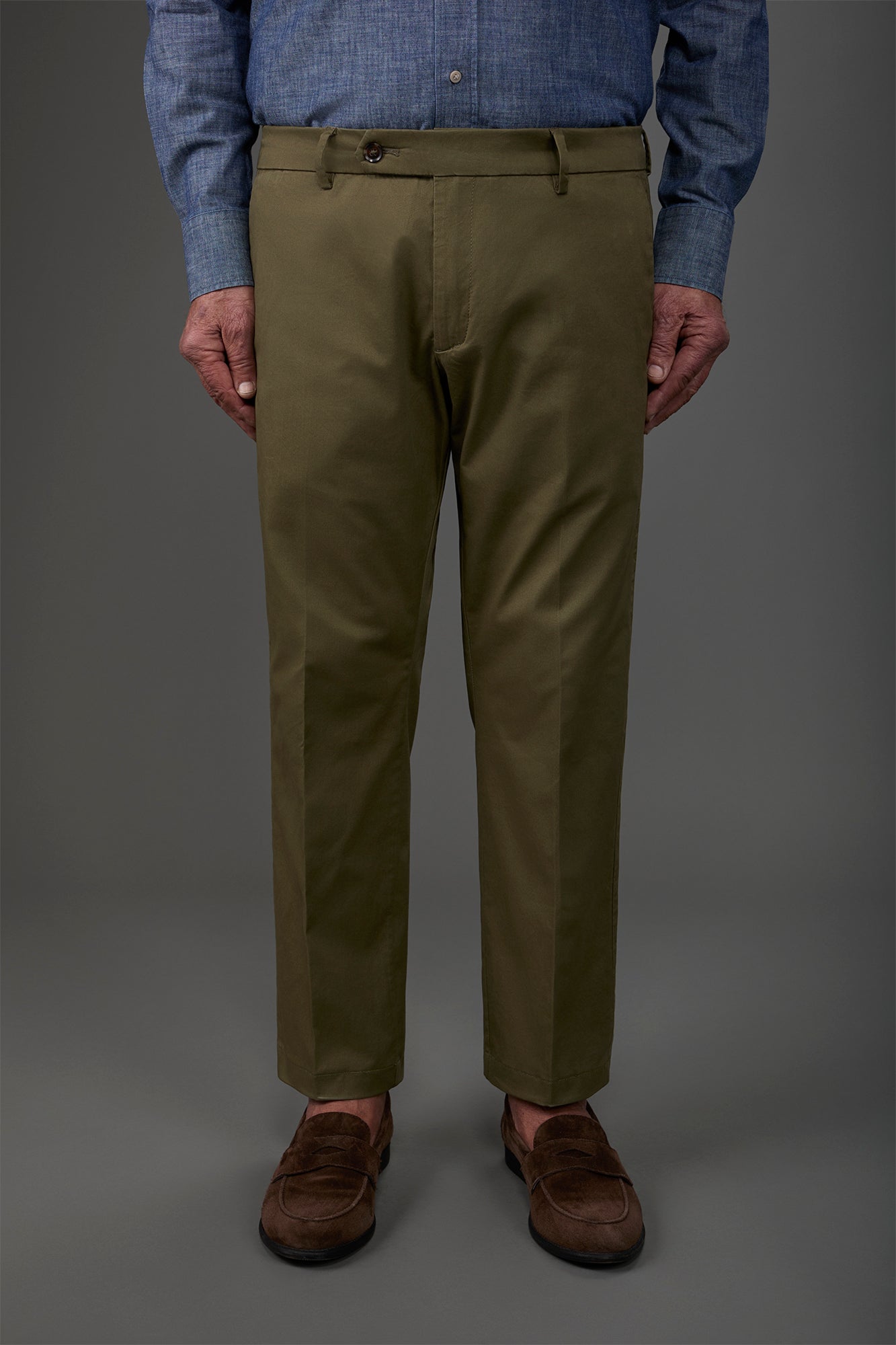 Men's classic chino trousers with extended tab closure