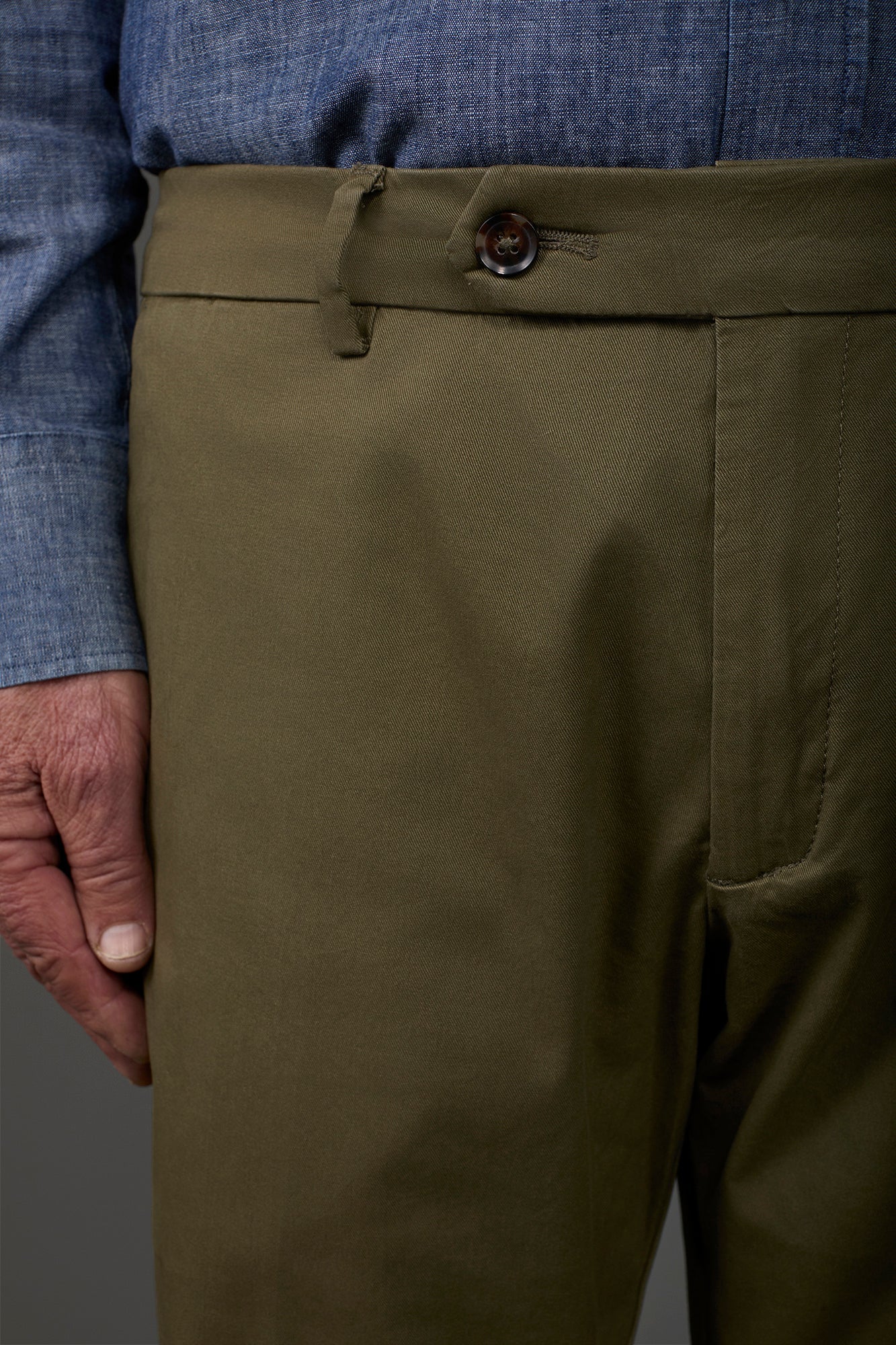 Men's classic chino trousers with extended tab closure