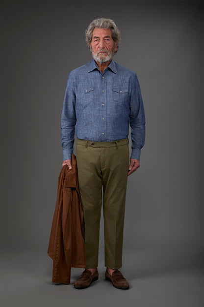 Men's classic chino trousers with extended tab closure