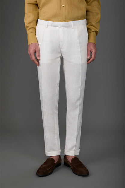 Men's trousers with two small pleats and concealed button