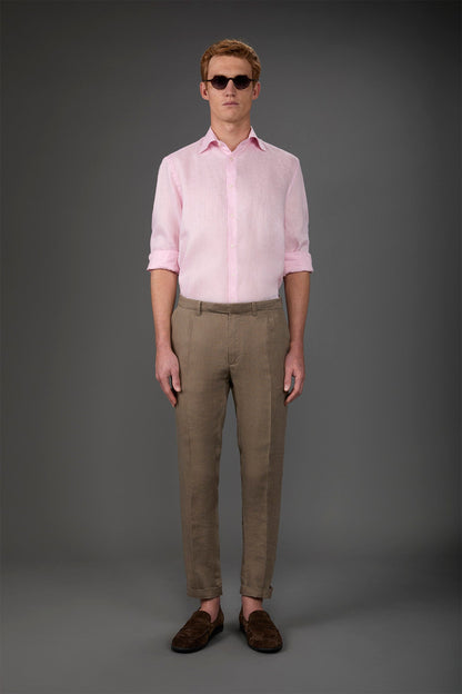 Men's trousers with two small pleats and concealed button Lt Brown
