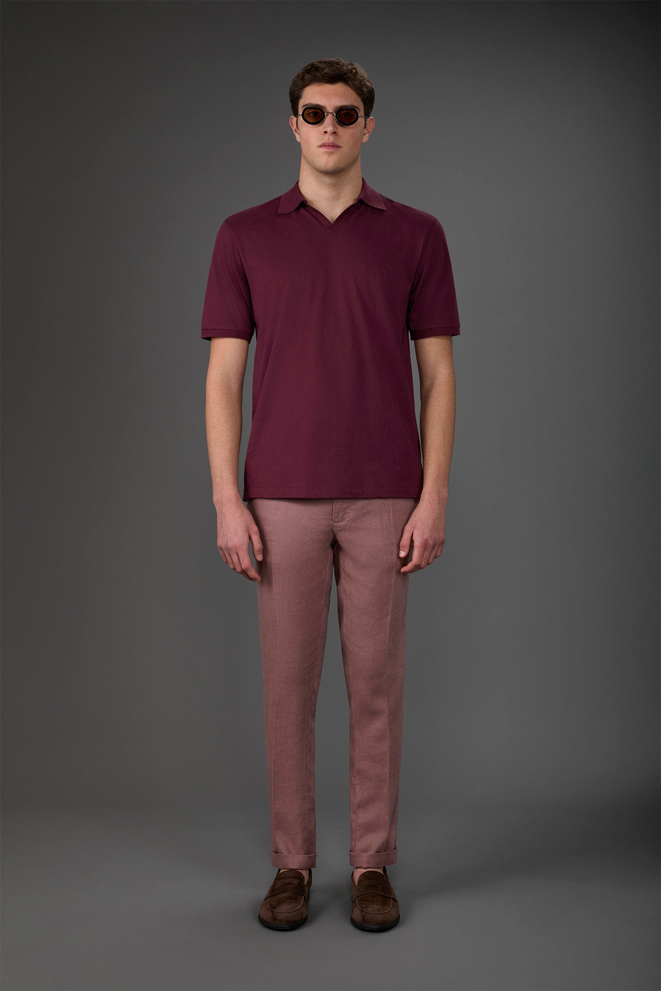 Men's trousers with two small pleats and concealed button Antique Rose