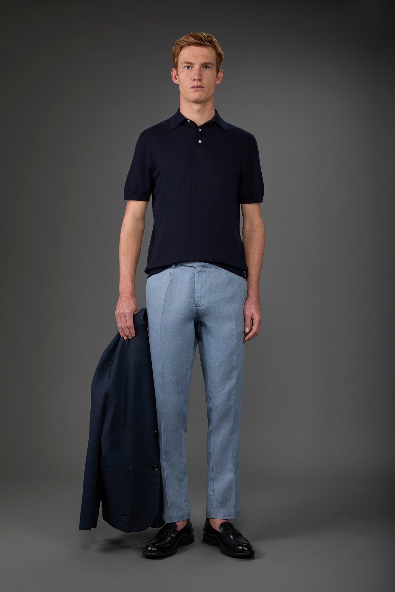 Men's trousers with two small pleats and concealed button