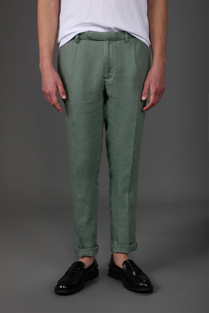 Men's trousers with two small pleats and concealed button