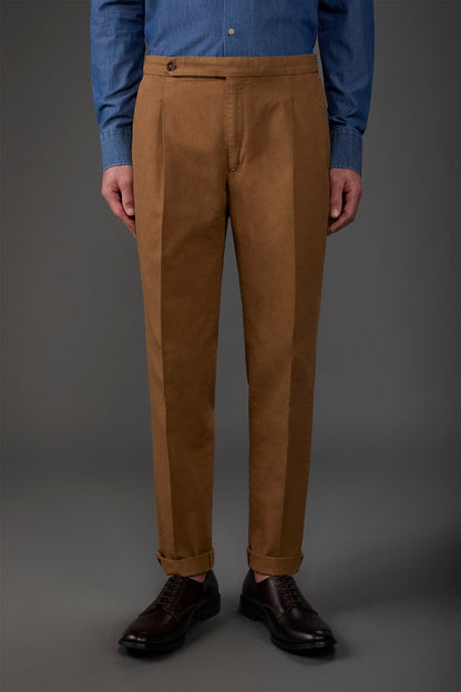 Men's trousers with double pleats and side buckles