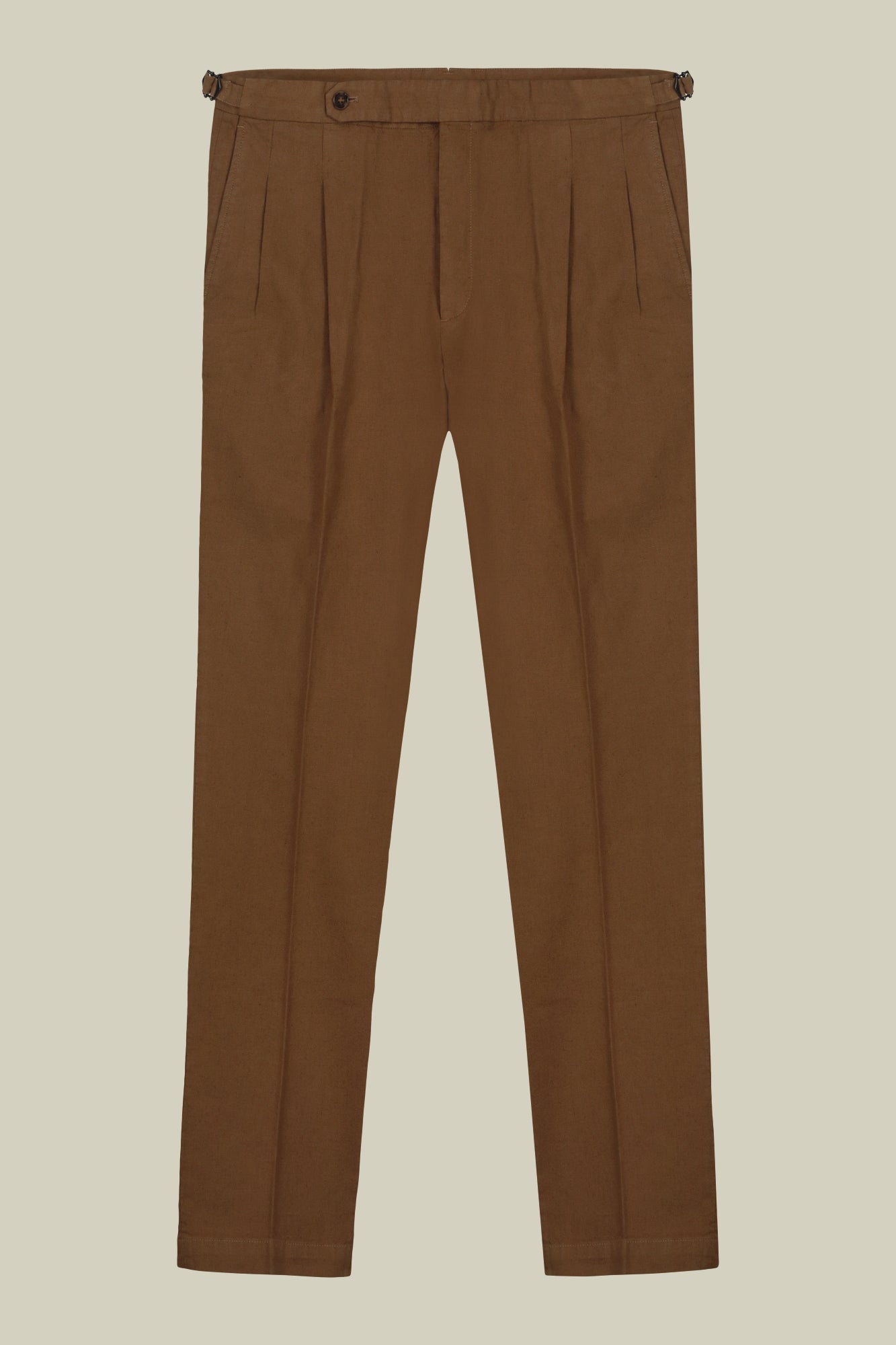 Men's trousers with double pleats and side buckles