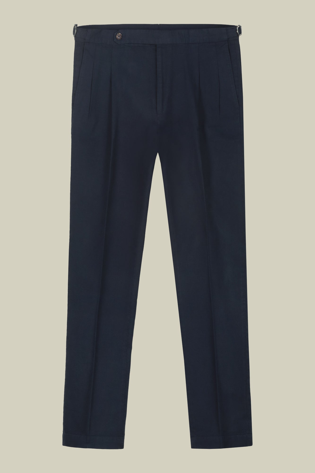 Men's trousers with double pleats and side buckles