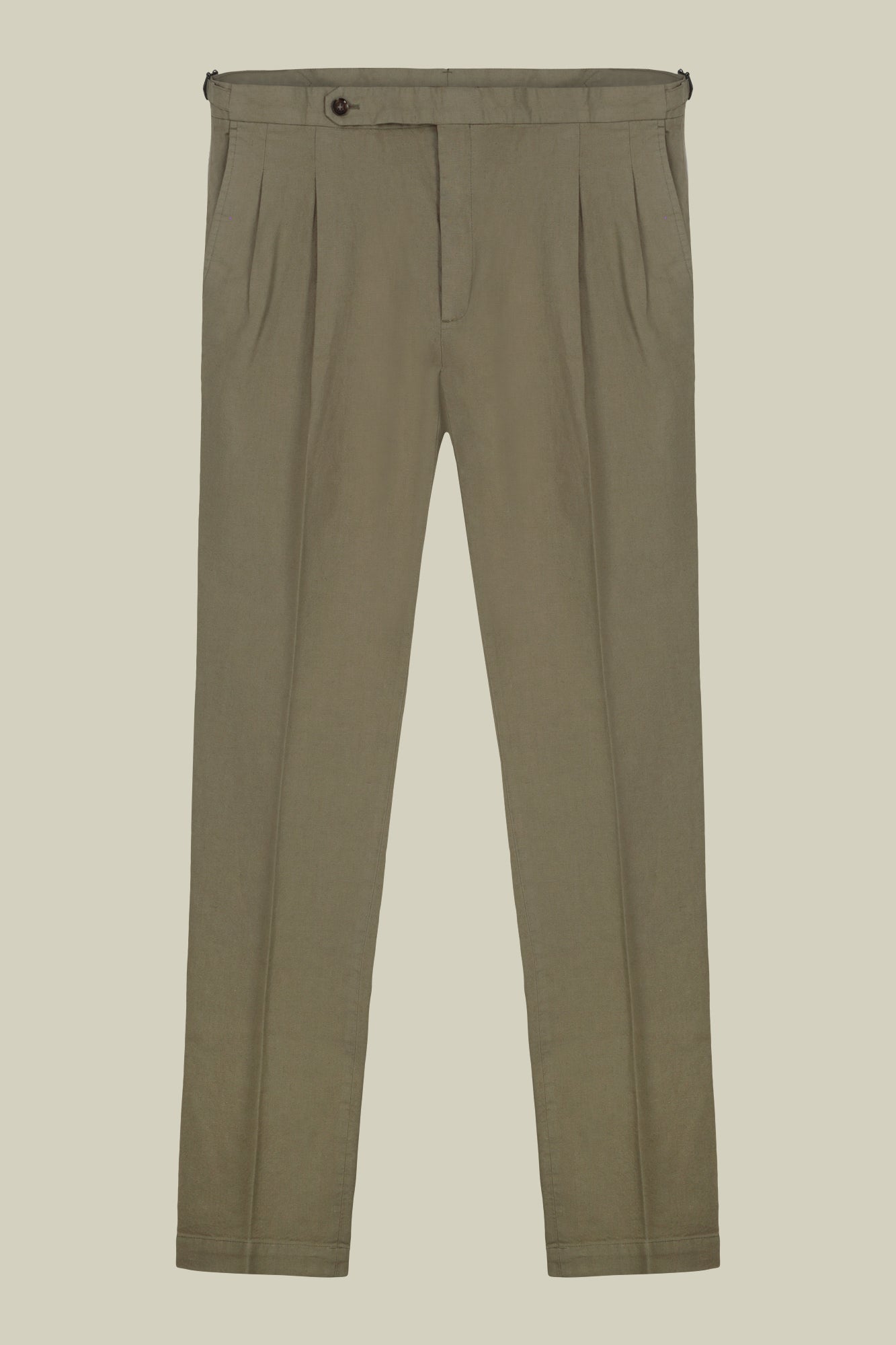 Men's trousers with double pleats and side buckles