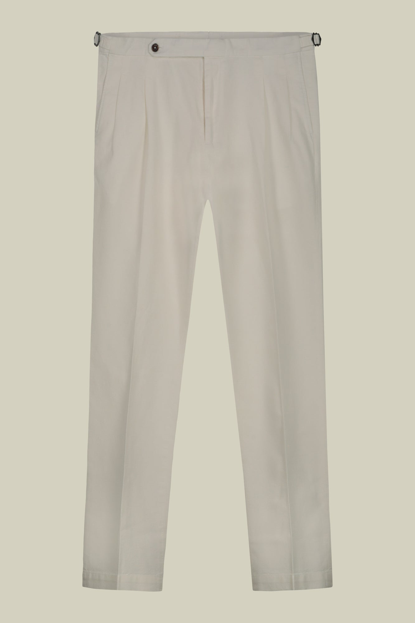 Men's trousers with double pleats and side buckles
