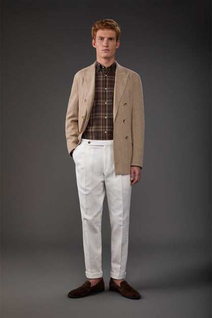 Men's trousers with double pleats and side buckles