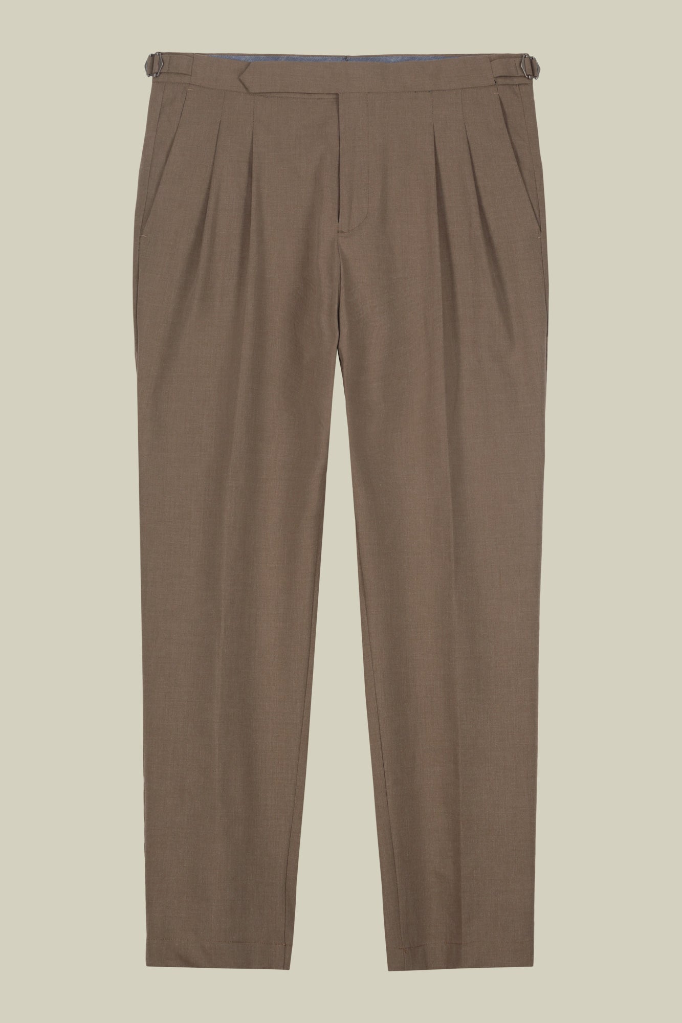 Men's trousers with double pleats and side buckles