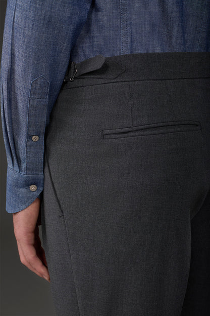Men's trousers with double pleats and side buckles