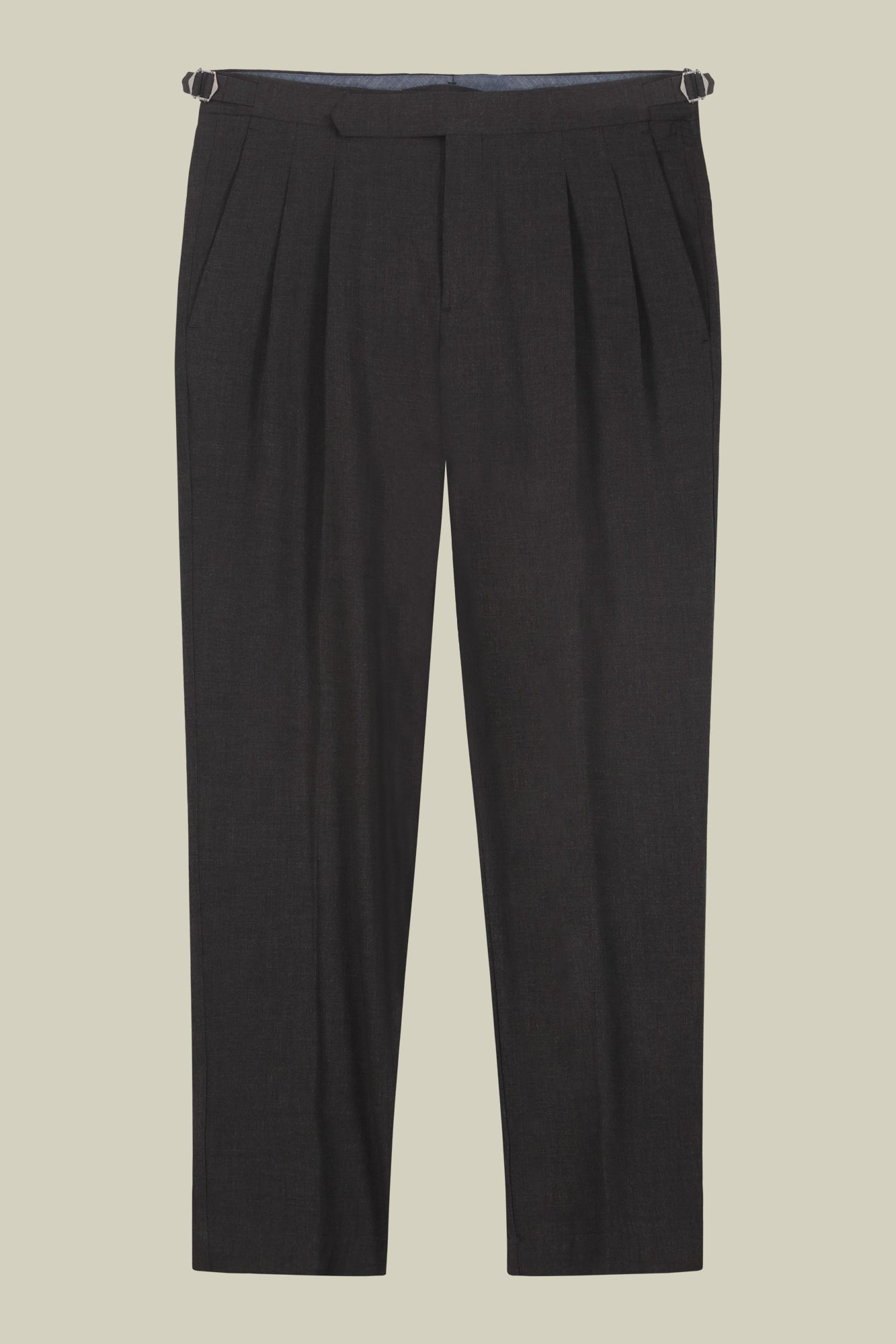 Men's trousers with double pleats and side buckles