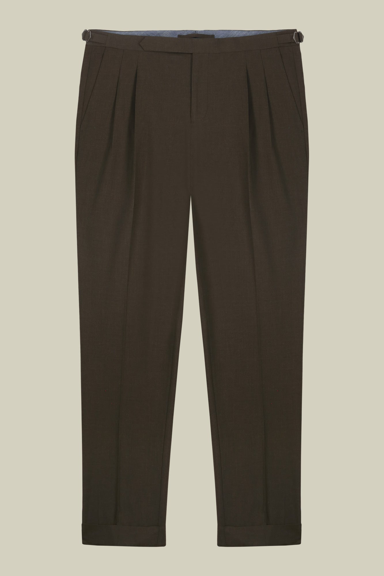 Men's trousers with double pleats and side buckles