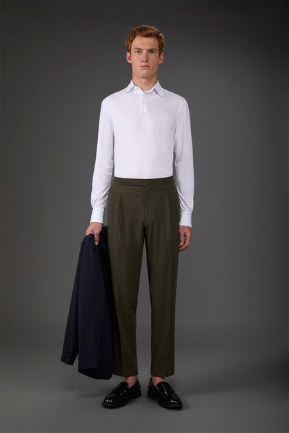 Men's trousers with double pleats and side buckles Forest Green