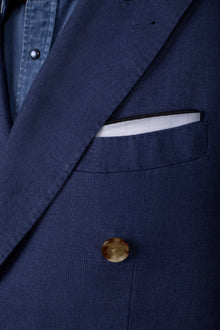 Single-colour pocket square for men with coloured border White/Dk Blue