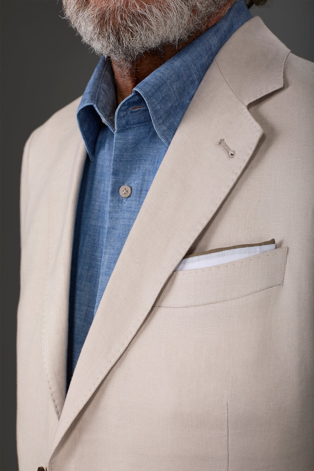 Single-colour pocket square for men with coloured border White/Beige