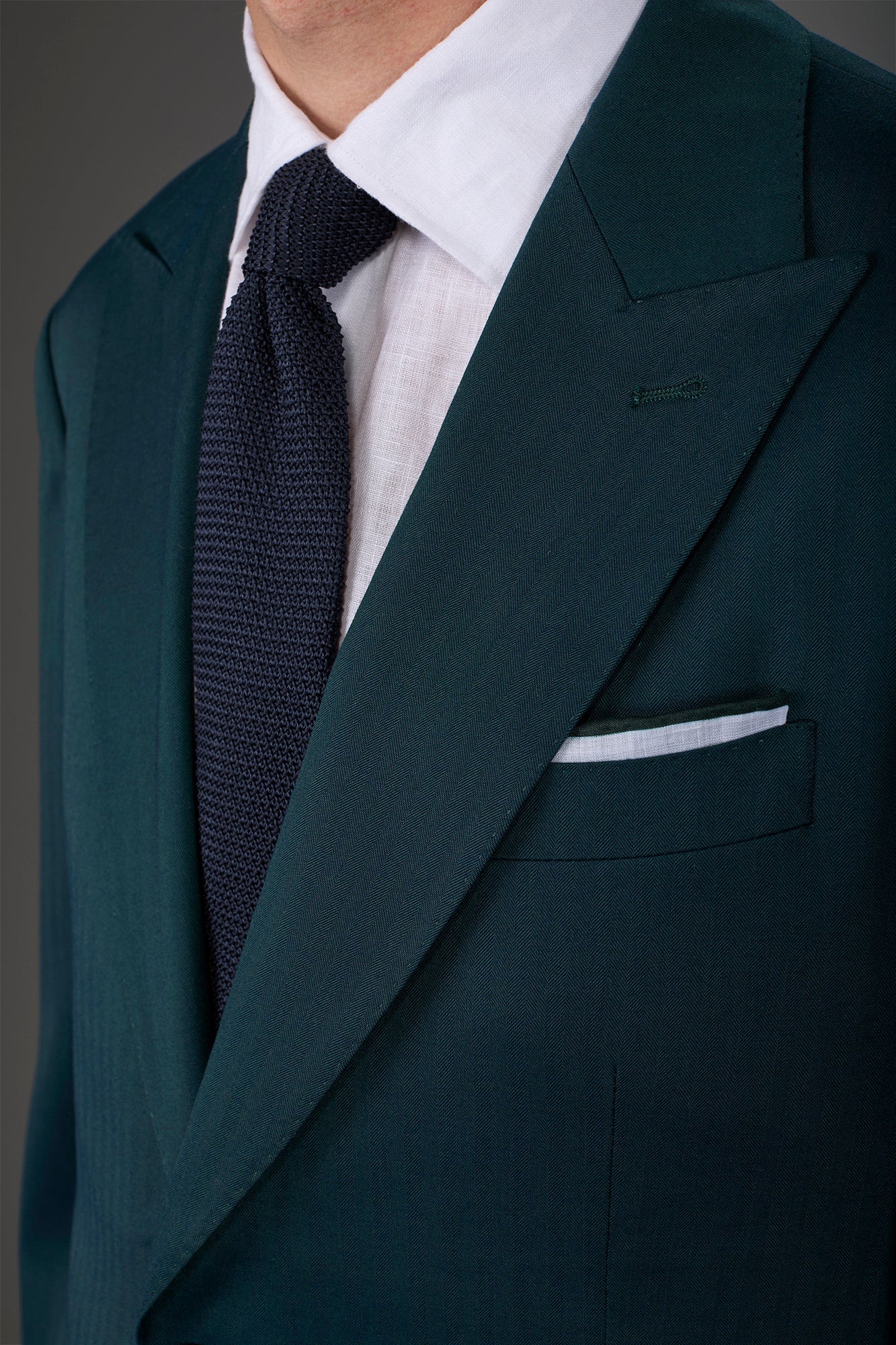Single-colour pocket square for men with coloured border White/Dk Green