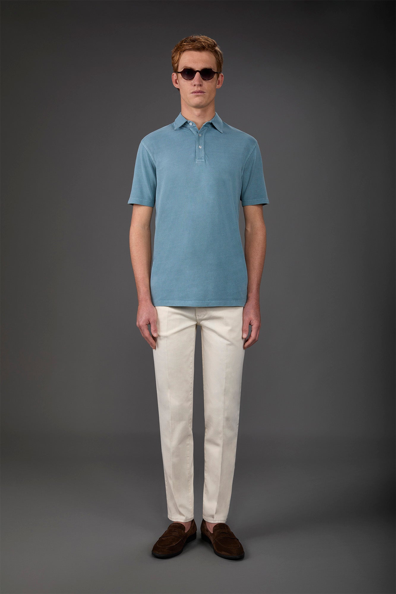 Men's short-sleeved polo shirt in cotton pique