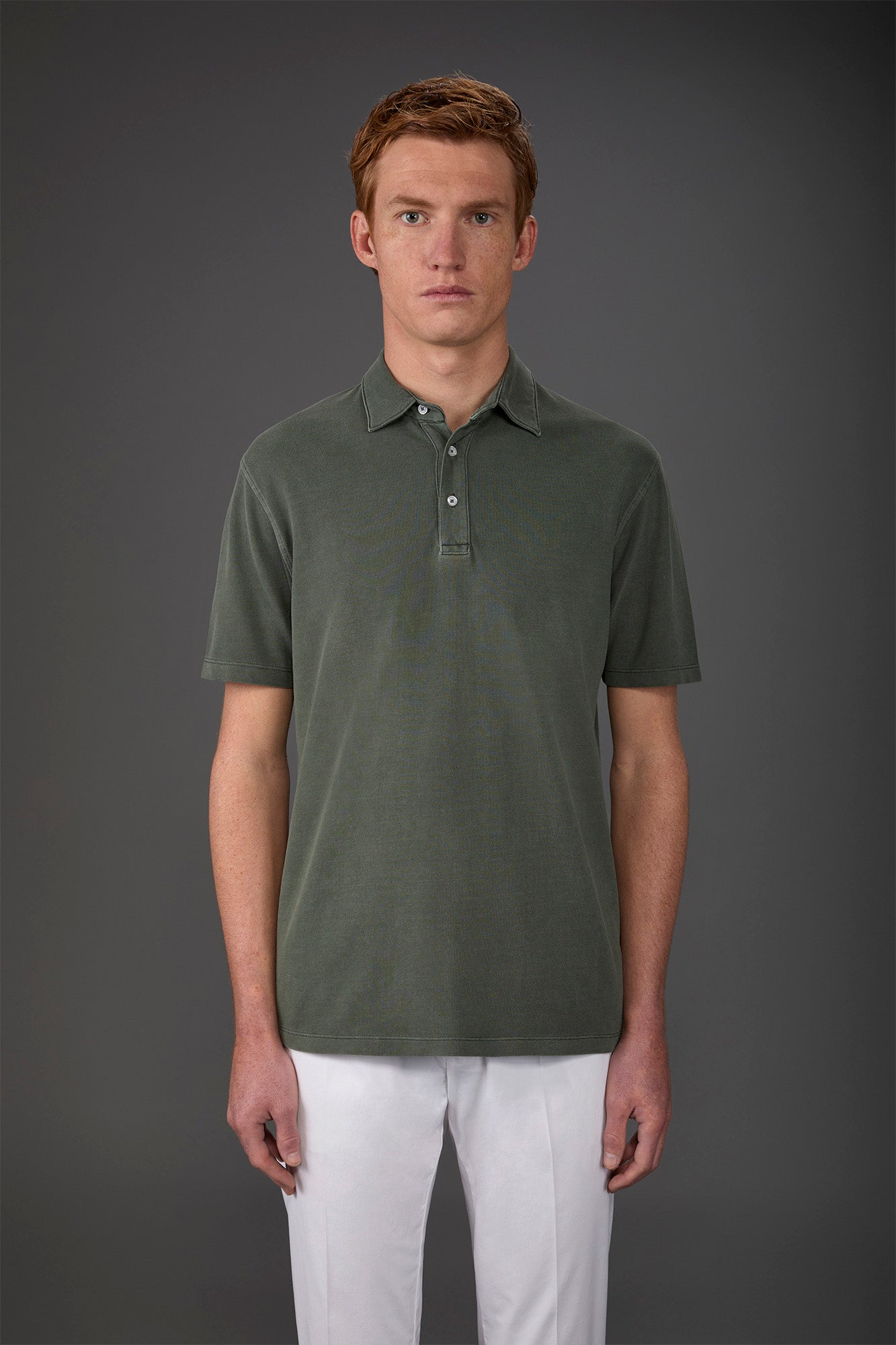Men's short-sleeved polo shirt in cotton piquÃƒÂ© Military