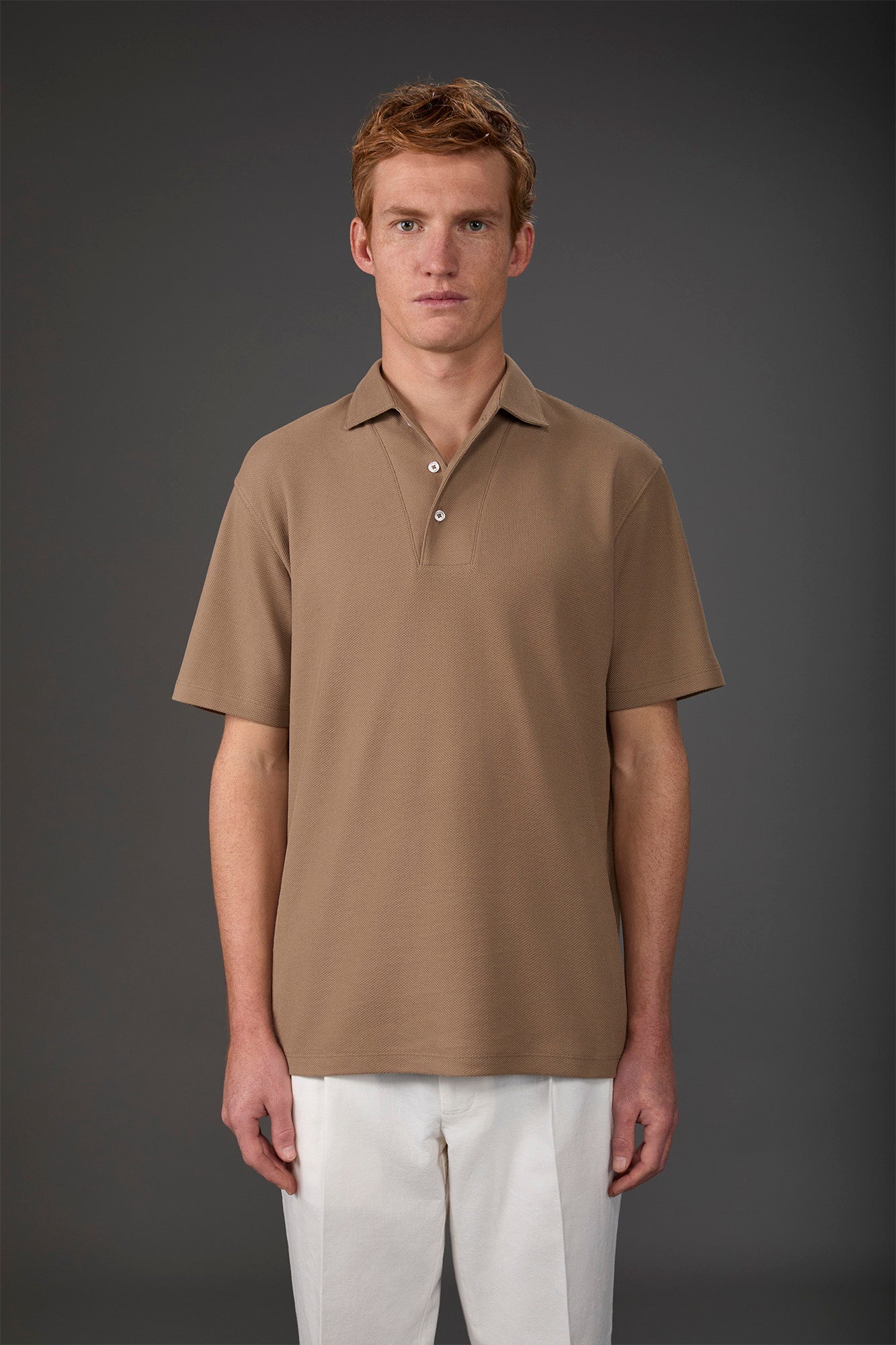 Men's short-sleeved polo shirt in honeycomb pure cotton