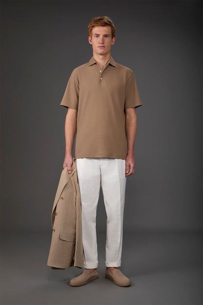 Men's short-sleeved polo shirt in honeycomb pure cotton
