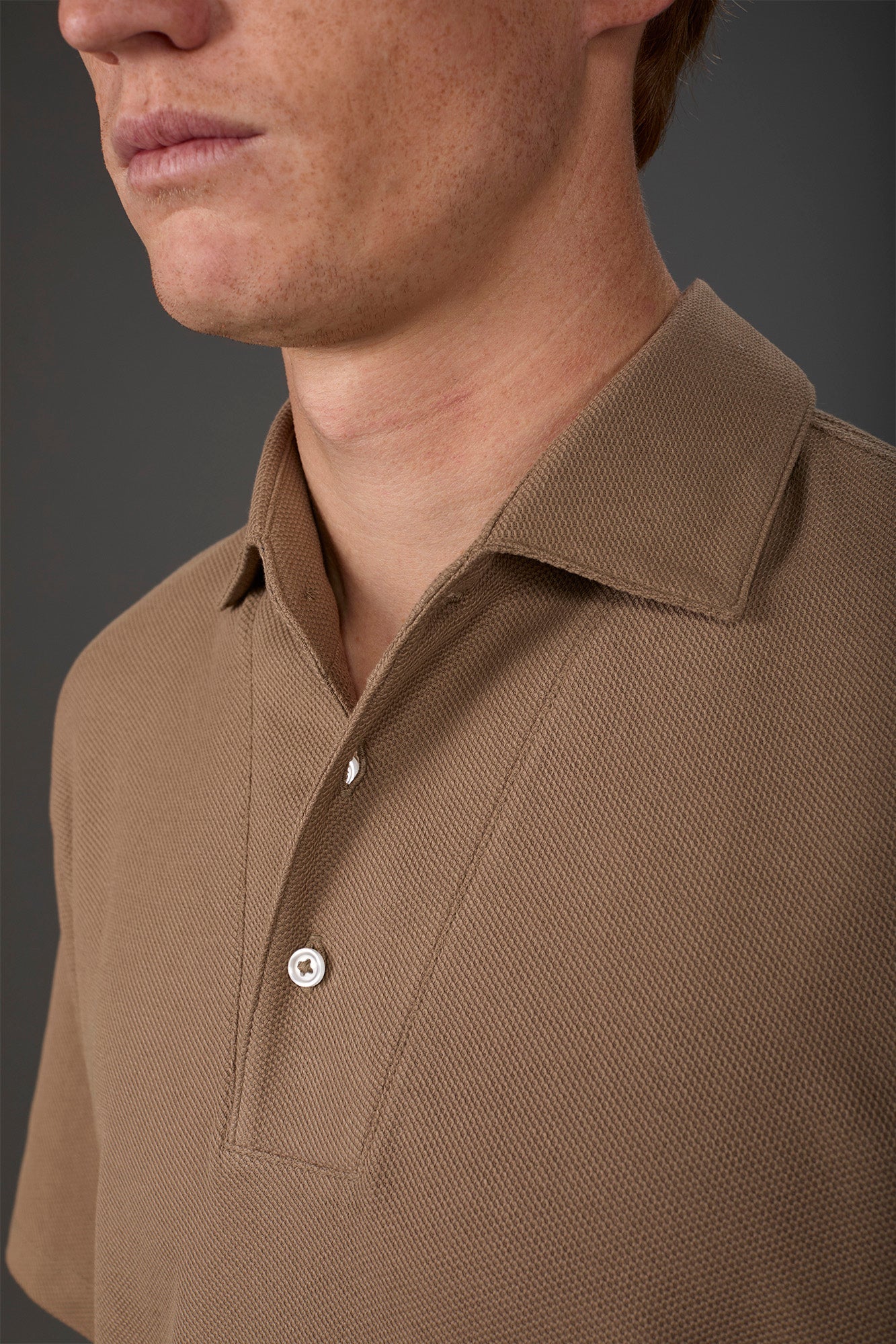 Men's short-sleeved polo shirt in honeycomb pure cotton