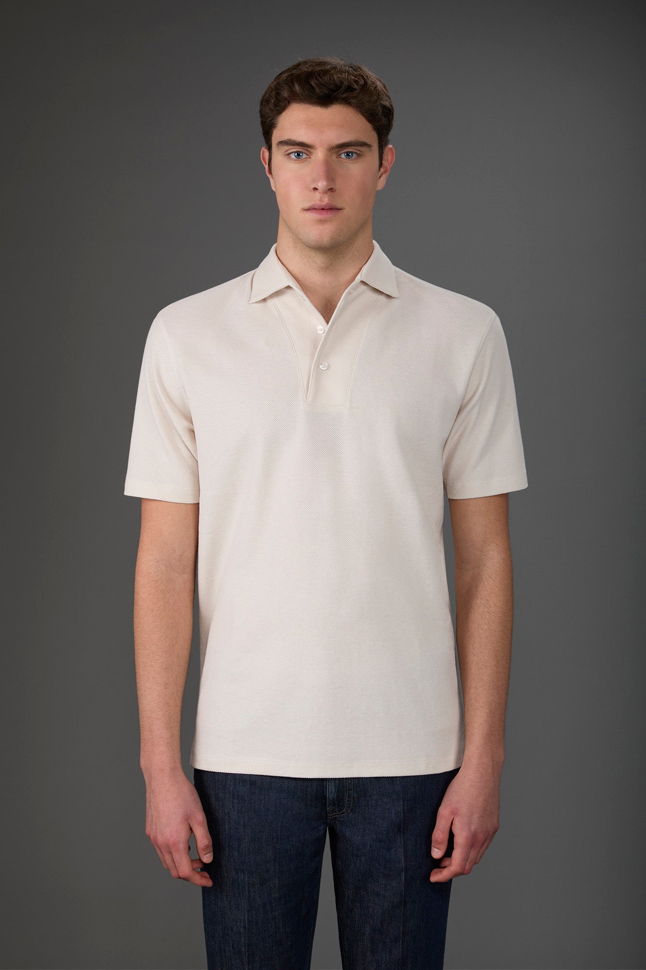 Men's short-sleeved polo shirt in honeycomb pure cotton