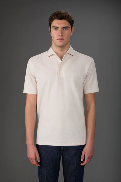 Men's short-sleeved polo shirt in honeycomb pure cotton