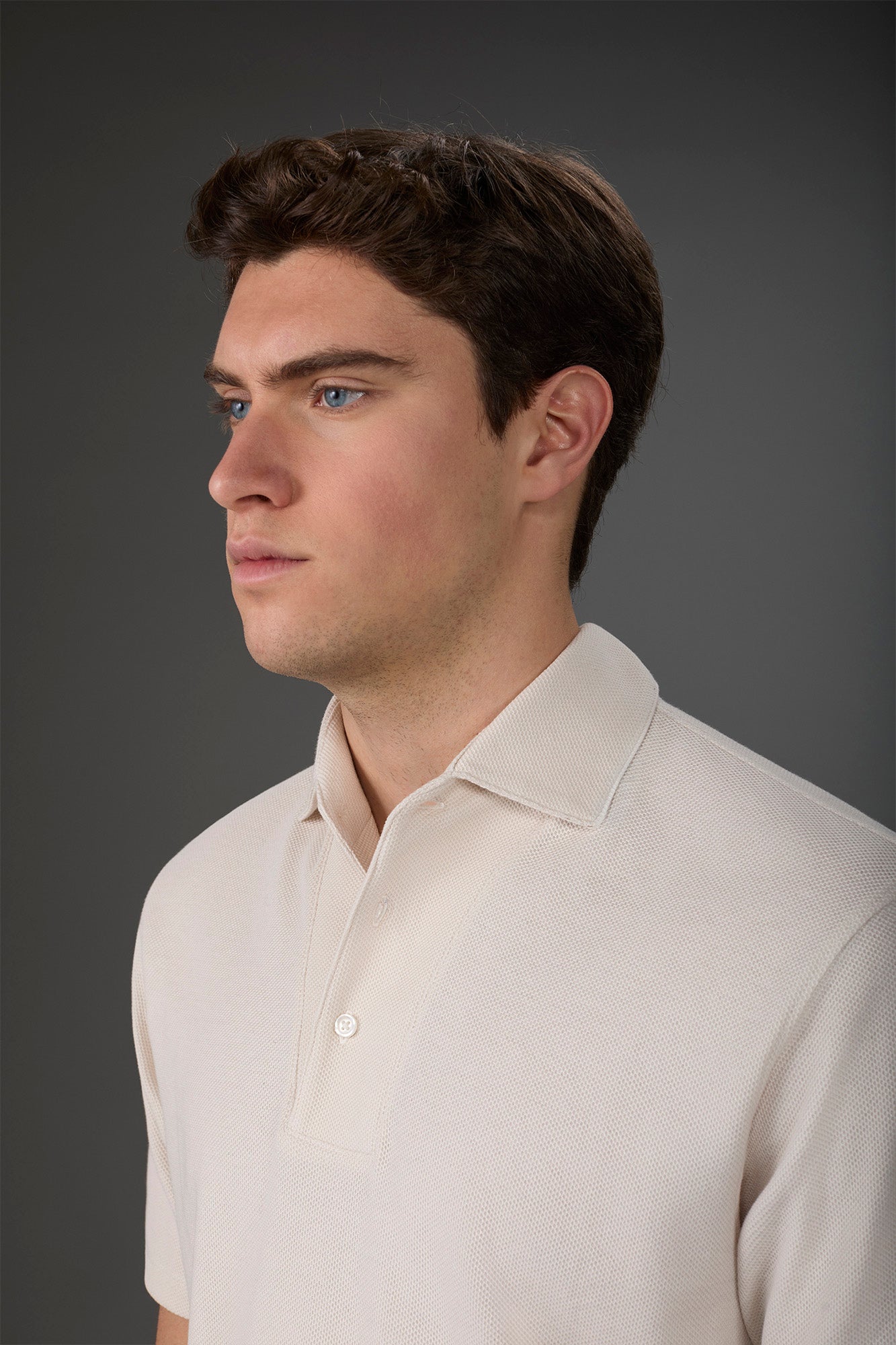 Men's short-sleeved polo shirt in honeycomb pure cotton