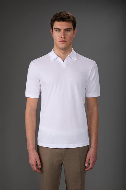 Men's short-sleeved organic cotton polo shirt with derby collar