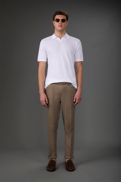 Men's short-sleeved organic cotton polo shirt with derby collar