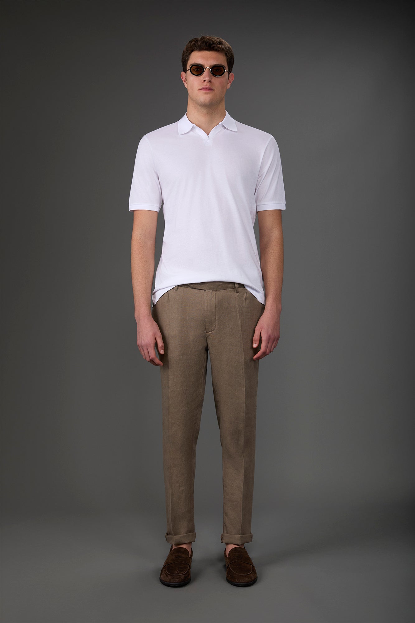 Men's short-sleeved organic cotton polo shirt with derby collar