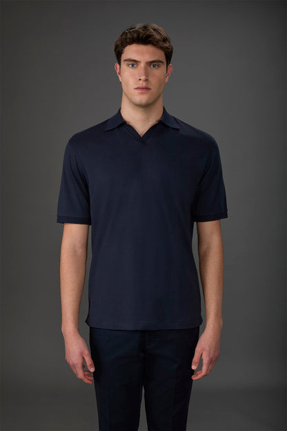 Men's short-sleeved organic cotton polo shirt with derby collar